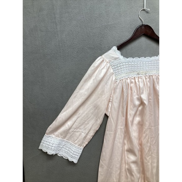 Vtg Christian Dior Womens Nightgown Pink Long Sleeve Satin Lace Nordstrom M - Picture 3 of 8
